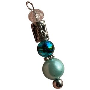 Handmade Teal Silver Tone Beaded Charm Ocean-Inspired Vibrant Glass Pendant